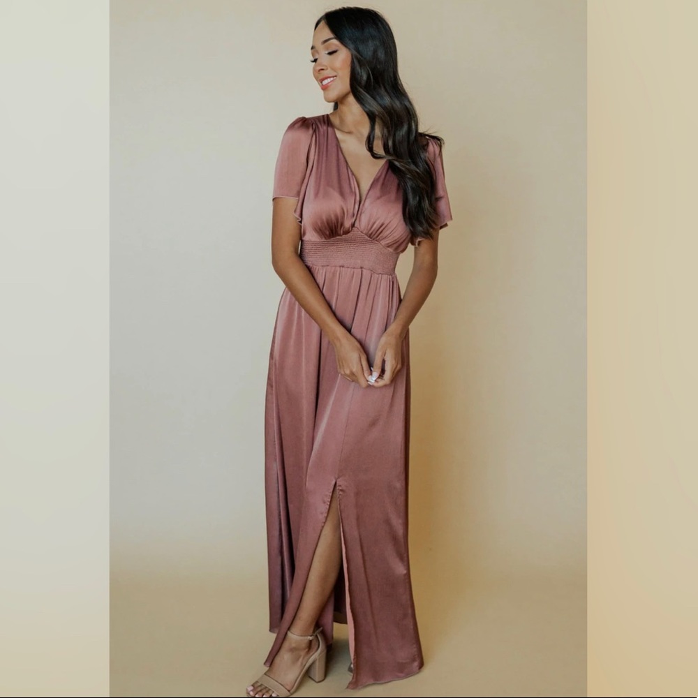 Baltic Born -Prague Satin Maxi Dress -Size Small -Rosy Brown -Worn Once/No Tags
